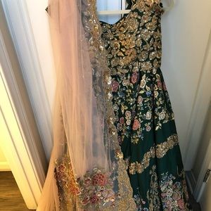 Wedding Lehenga with blouse, skirt and dupatta. Detailed work on all 3 pieces